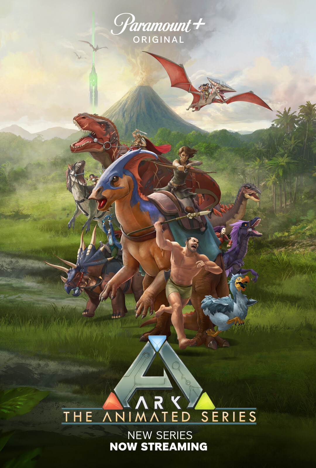 A video game poster with a group of dinosaursDescription automatically generated