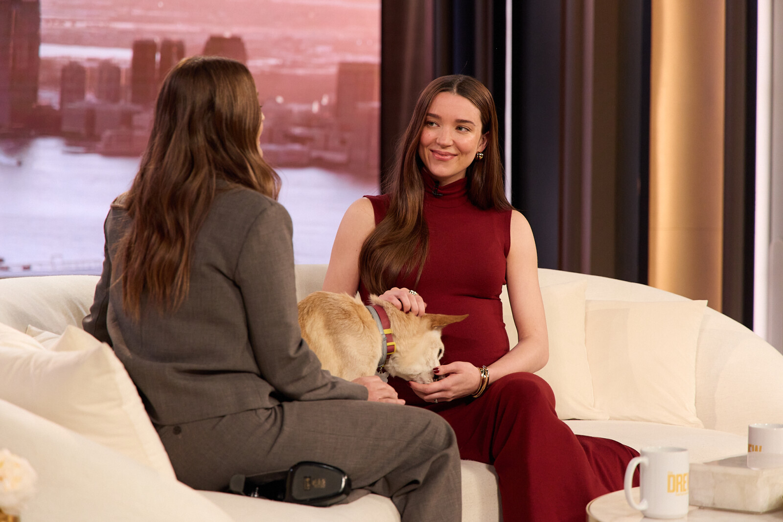 A person sitting on a couch with a dogAI-generated content may be incorrect.