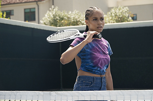 Geffri Maya playing tennis in the 'All American' spinoff series.