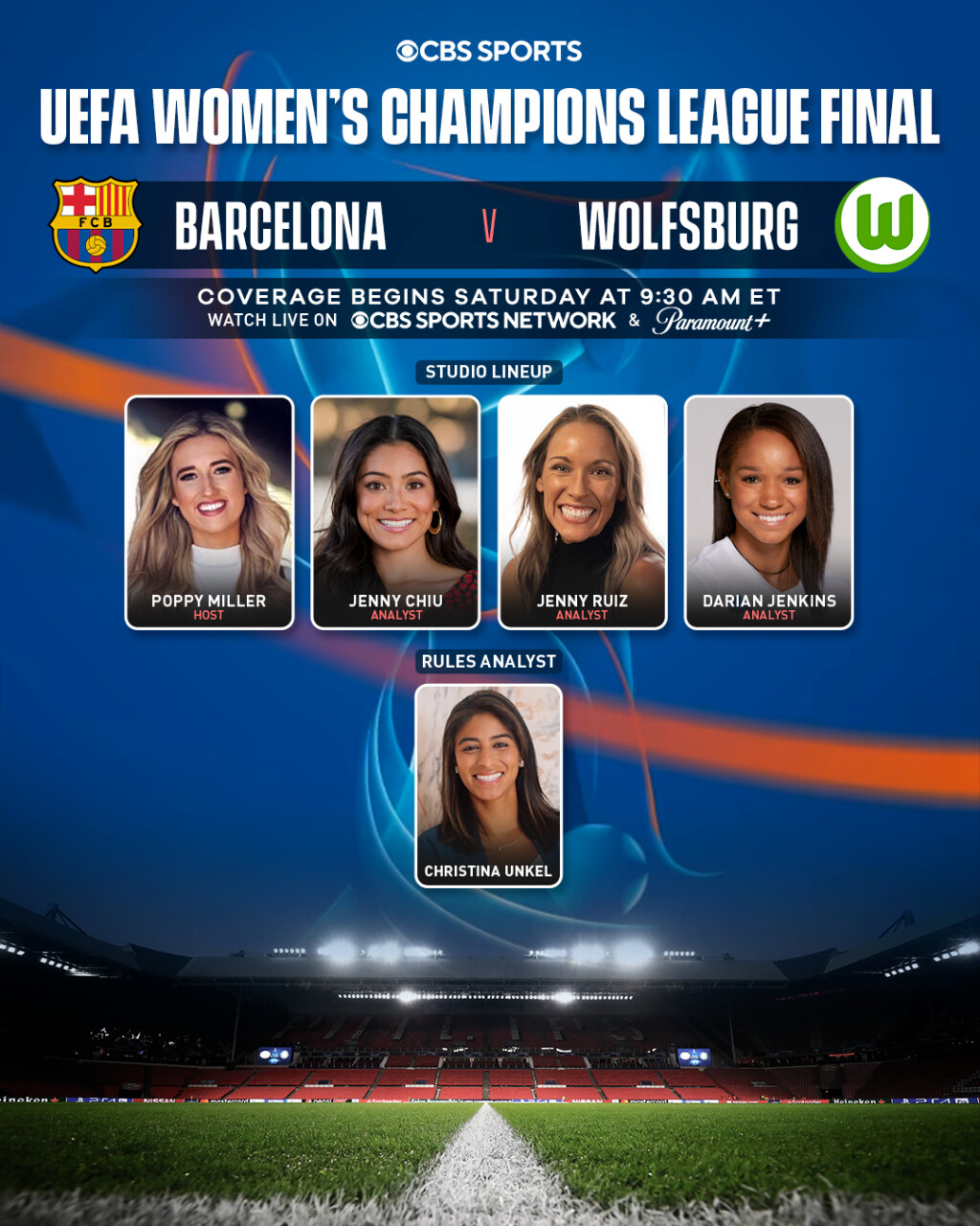 Paramount Press Express  CBS Sports' Live Match Coverage of UEFA Women's Champions  League Final to Air Across CBS Sports Network and Paramount+