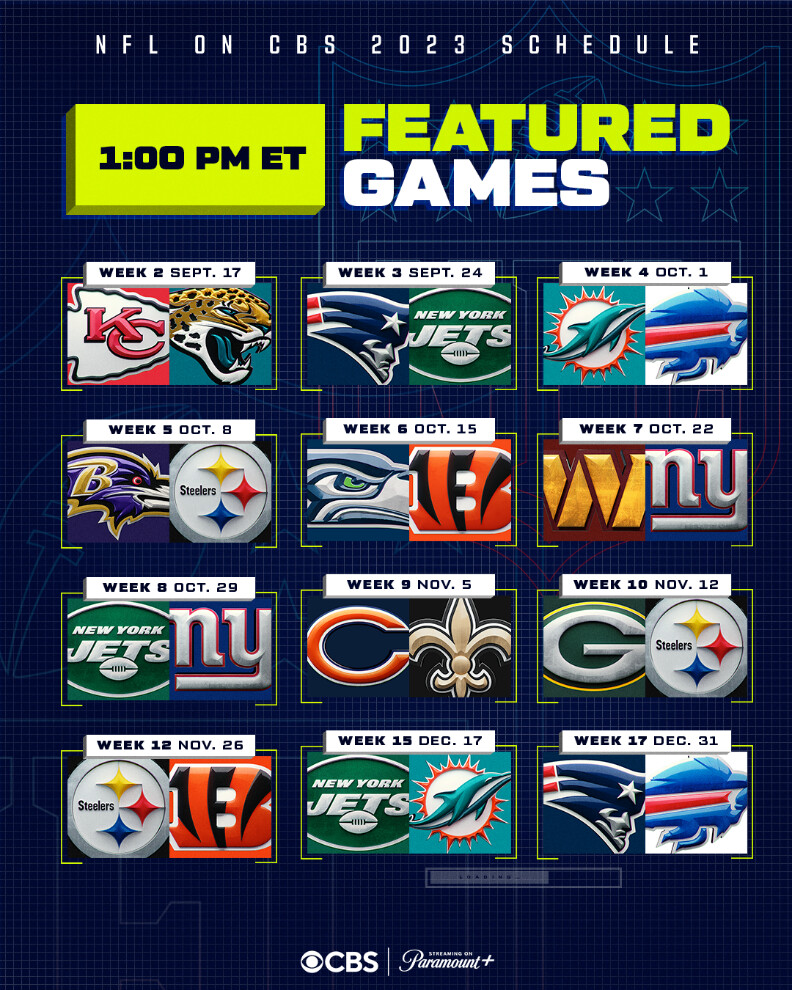 NFL on CBS 2023 Schedule Featured Games at 1 pm ET