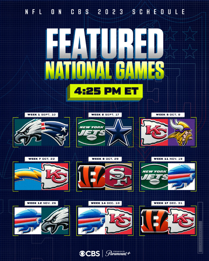 NFL ON CBS 2023 Schedule - Featured National Games 4:24 PM ET