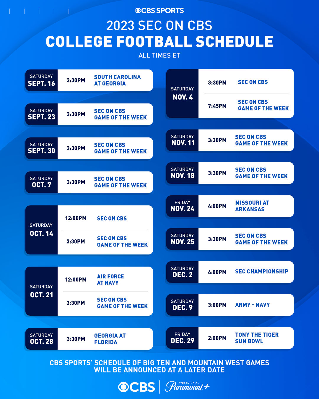 cbs football schedule for sunday