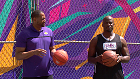 Robert Horry Surprises Bigtime Lakers Fan Akbar Gbajabiamila with a Hoops Challenge! 